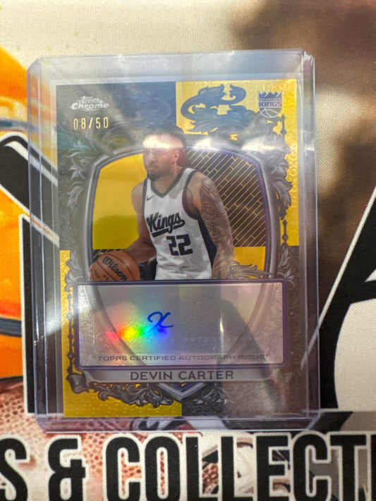 2025-26 Topps Chrome NBA Devin Carter Signature Style Card Gold Refractor /50