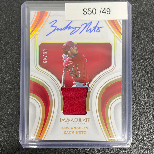 2023 Immaculate Zach Neto Patch Auto /49