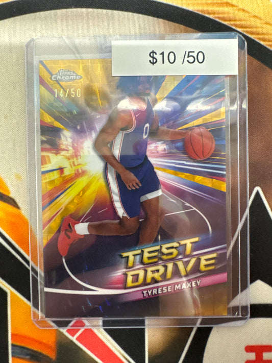 2024-25 Topps Chrome Basketball Tyrese Maxey Test Drive Gold Geometric Refractor /50