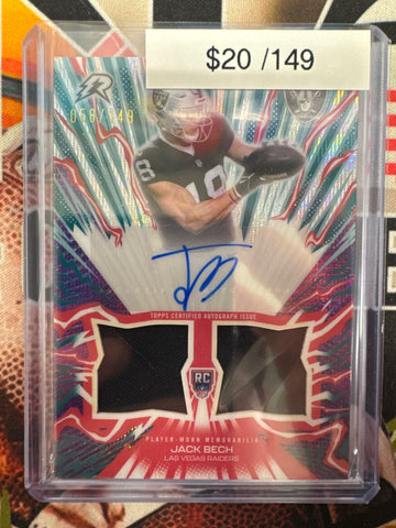 2025 Topps Resurgence NFL Jack Bech Amped Up Rookie Relic Autograph Teal Refractor /149