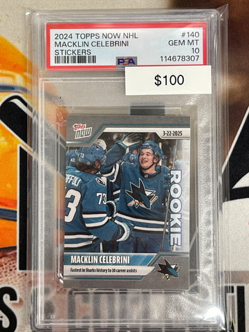 2024 Topps Now NHL Macklin Celebrini Stickers Rookie PSA 10