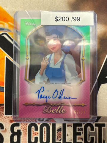 2025 Topps Chrome Disney Belle Disney Princess Autograph Card Voiced By Paige O’Hara Green Refractor /99