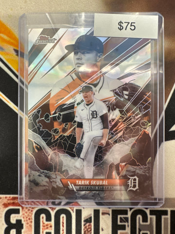2026 Topps Finest MLB Tarik Skubal Smashing Through SSP Refractor