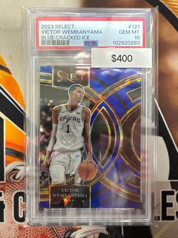 2023 Panini Select NBA Victor Wembanyama Rookie Blue Cracked Ice PSA 10