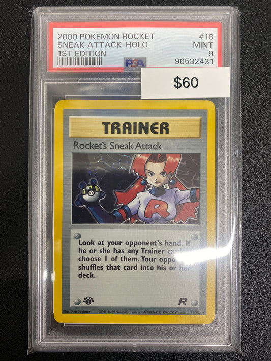 Pokémon 1st Edition Team Rocket Rocket’s Sneak Attack Holo PSA 9