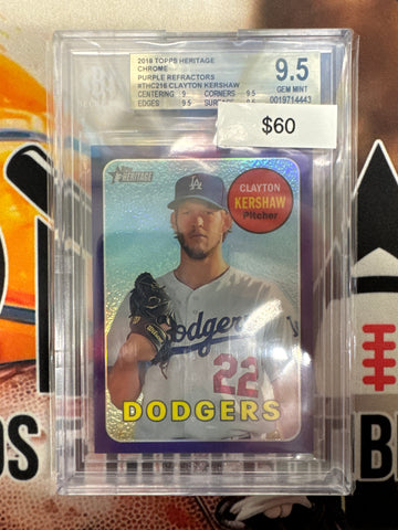 2018 Topps Heritage MLB Clayton Kershaw Purple Refractor Chrome BGS 9.5