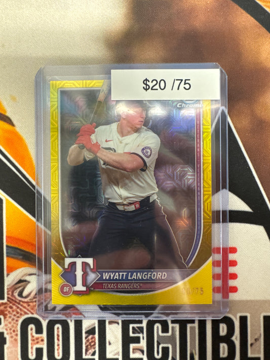 2025 Bowman Chrome MLB Wyatt Langford Yellow Mega Box Mojo Refractor /75