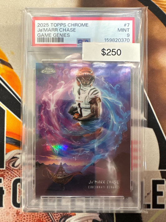 2025 Topps Chrome NFL Ja’Marr Chase Game Genies Case Hit PSA 9