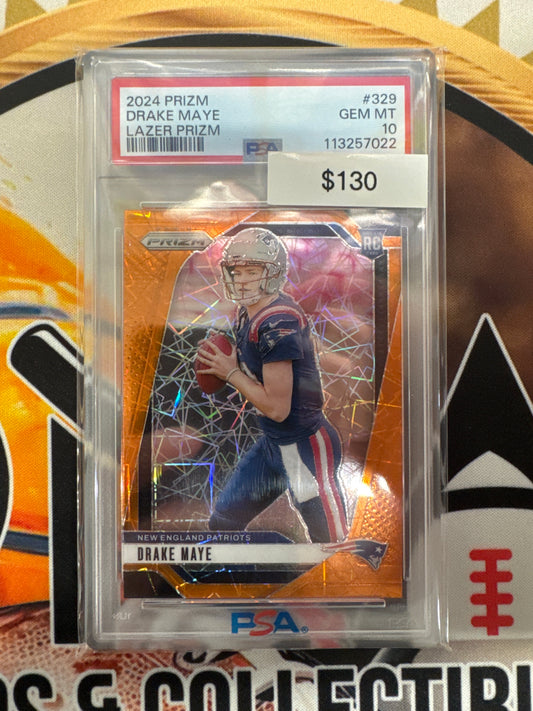 2024 Panini Prizm NFL Drake Maye Rookie Orange Lazer Prizm PSA 10