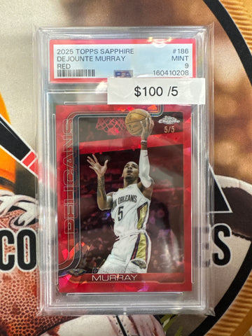 2025 Topps Chrome NBA Sapphire Dejounte Murray Red Refractor /5 PSA 9
