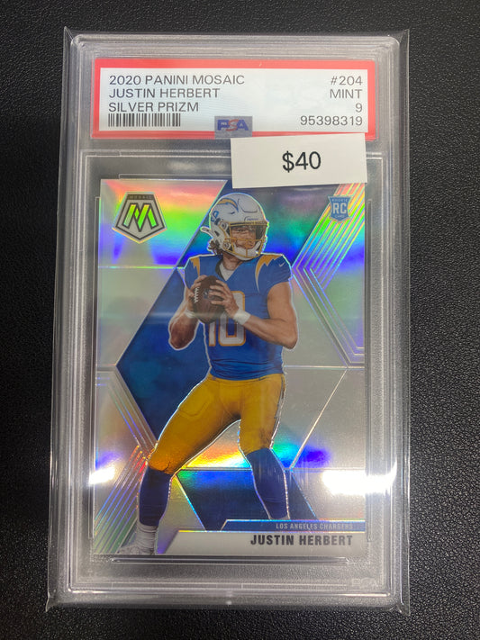 2020 Panini Mosaic Justin Herbert Silver Prizm PSA 9