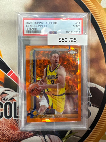2025 Topps Chrome NBA Sapphire TJ McConnell Orange Refractor /25 PSA 9