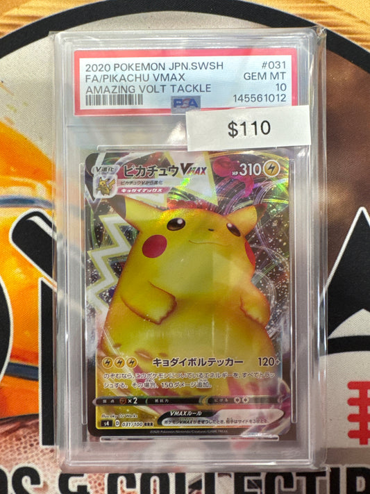 2021 Pokemon Japanese SWSH Full Art Pukachu Vmax 031/100 Amazing Volt Tackle PSA 10