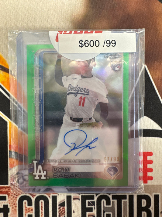 2025 Topps Chrome MLB Roki Sasaki Rookie Green Refractor Autograph /99
