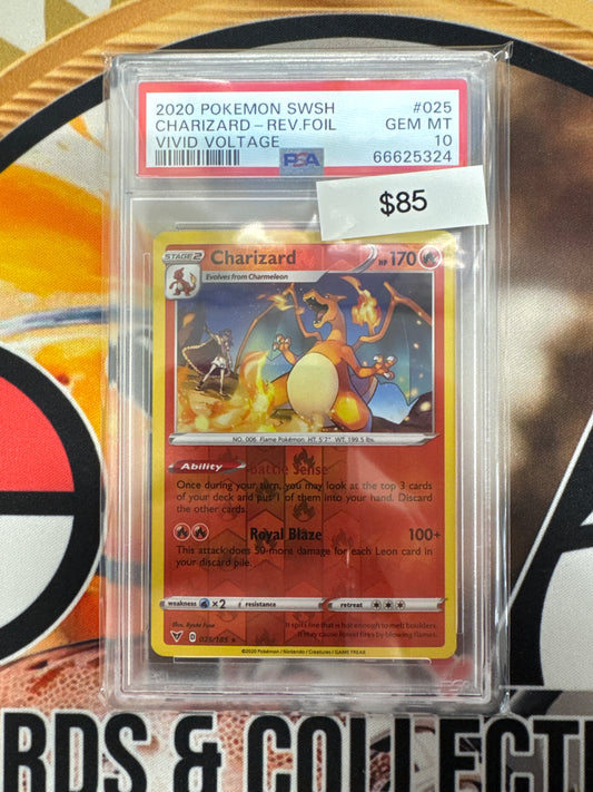 2020 Pokemon SWSH Charizard Reverse Foil Vivid Voltage 025/185 PSA 10