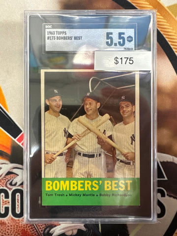 1963 Topps MLB Bombers’ Best Tom Tresh, Mickey Mantle & Bobby Richardson SGC 5.5