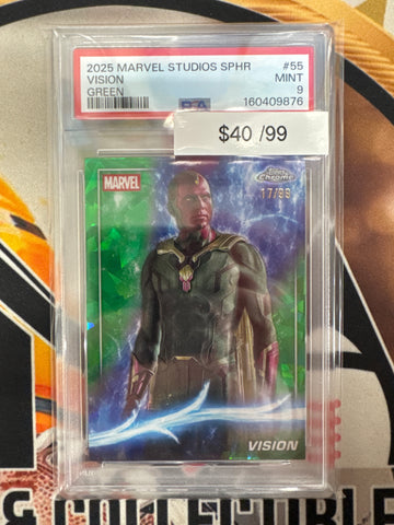 2025 Topps Chrome Marvel Studios Sapphire Vision Green Refractor /99 PSA 9