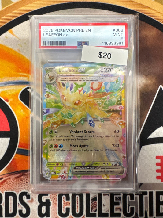 2025 Pokémon Prismatic Evolutions Leafeon Ex 006/131 PSA 9