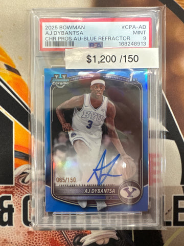 2025 Bowman Basketball AJ Dybantsa Chrome Prospect Autograph Blue Refractor /150 PSA 9