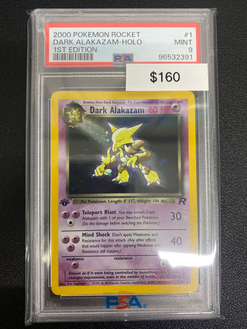 Pokémon 1st Edition Team Rocket Dark Alakazam Holo PSA 9