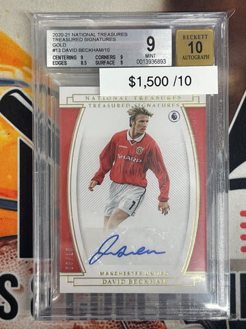 2020-21 National Treasures David Beckham Treasured Signatures Gold /10 BGS 9 Auto 10