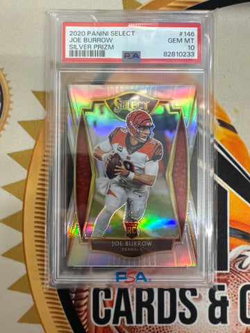 2020 Panini Select NFL Joe Burrow Rookie Silver Prizm PSA 10