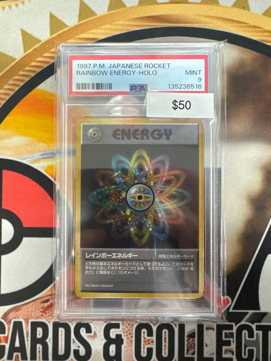 Pokémon Japanese Rainbow Energy Holo Rocket Gang PSA 9