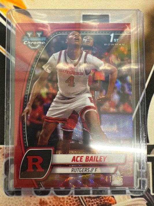 2024-25 Bowman Chrome University Basketball Ace Bailey Red Wave Bowman 1st /45