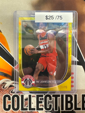 2025 Topps Bowman Basketball Sapphire Tre Johnson III Rookie Yellow Sapphire /75