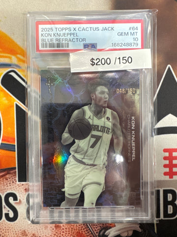 2025 Topps Chrome NBA X Cactus Jack Kon Knueppel Rookie Blue Refractor /150 PSA 10