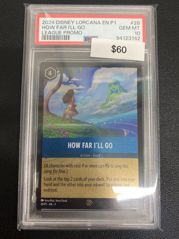 Disney Lorcana P1 League Promo How Far I’ll Go PSA 10