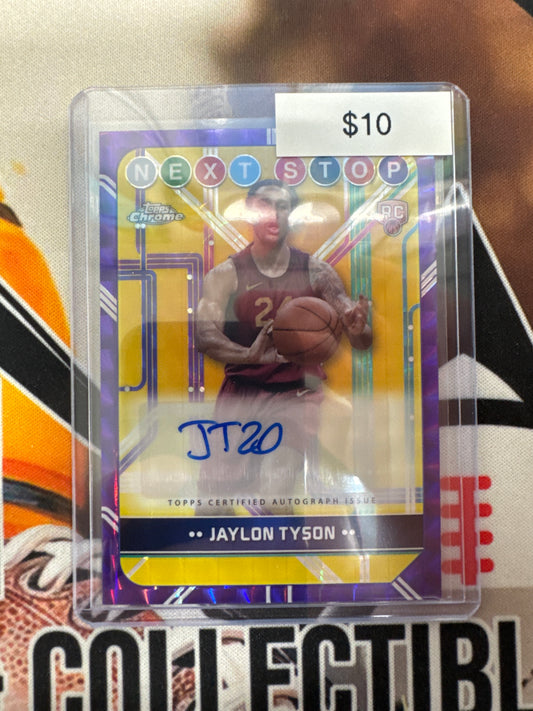 2024-25 Topps Chrome Basketball Jaylon Tyson Next Stops Signatures Rookie Purple Geometric Refractor