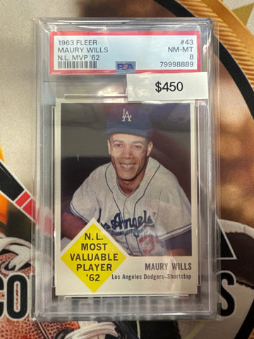 1963 Fleer Baseball Maury Wills National League Most Valuable Player ‘62 PSA 8