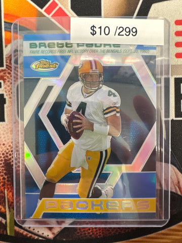 2006 Topps Finest NFL Brett Farve Farve Records First NFL Victory Over The Bengals (Sept. 20, 1992) Blue Refractor /299