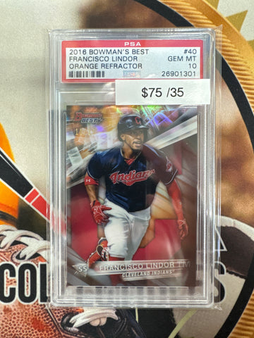 2016 Bowman’s Best MLB Francisco Lindor Orange Refractor /35 PSA 10