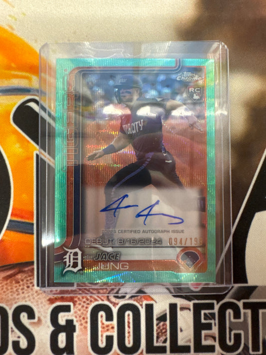 2025 Topps Chrome Update Series MLB Jace Jung Rookie Debut Autograph Teal Shimmer /199