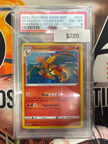 Pokémon Special Delivery Charizard Promo Pokémon Center UK Holo SWSH075 PSA 8