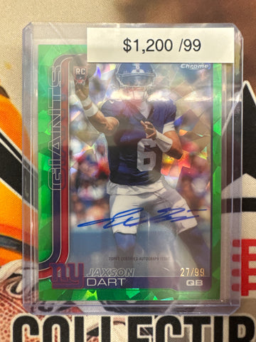 2025 Topps Chrome NFL Sapphire Jaxson Dart Autograph Green Refractor /99