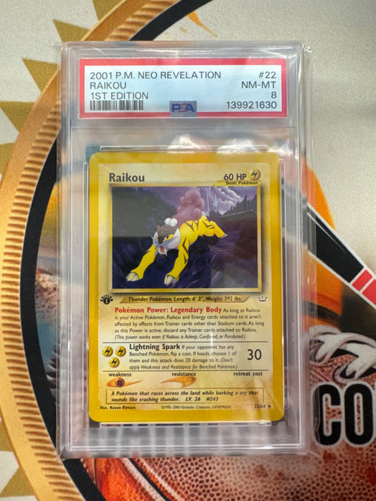 2001 Pokemon Neo Revelation Raikou 22/64 1st Edition PSA 8
