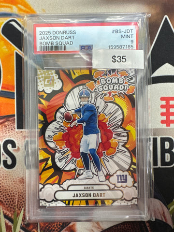 2025 Panini Donruss NFL Jaxson Dart Rookie Bomb Squad PSA 9