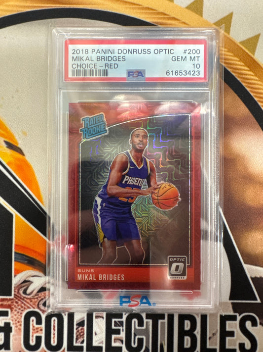 2018 Panini Donruss Optic NBA Mikal Bridges Rated Rookie Choice Red /88 PSA 10