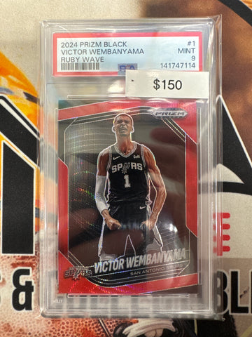 2024 Panini Prizm Black NBA Victor Wembanyama Ruby Wave PSA 9