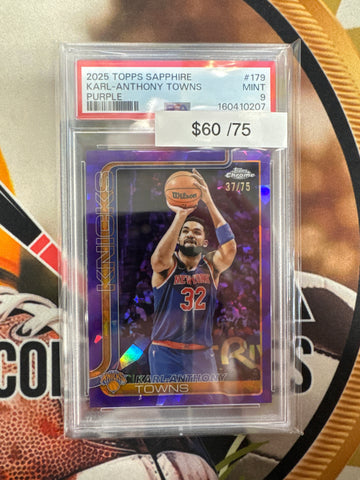 2025 Topps Chrome NBA Sapphire Karl-Anthony Towns Purple Refractor /75 PSA 9