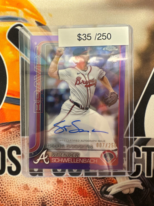 2025 Topps Chrome Update Series MLB Spencer Schwellenbach Rookie Purple Refractor Autograph /250