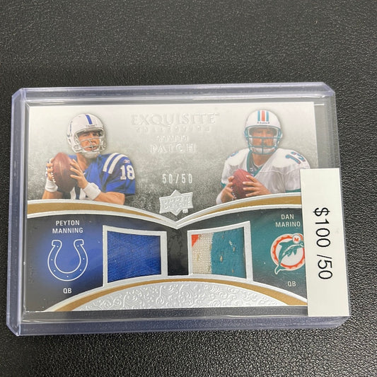 2009 NFL Upper Deck Exquisite Peyton Manning Dan Marino Dual Patch Auto /50