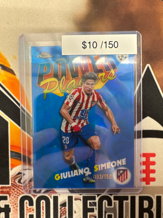 2026 Topps Chrome Champions League Giuliano Simeone Power Players Blue Refractor /150