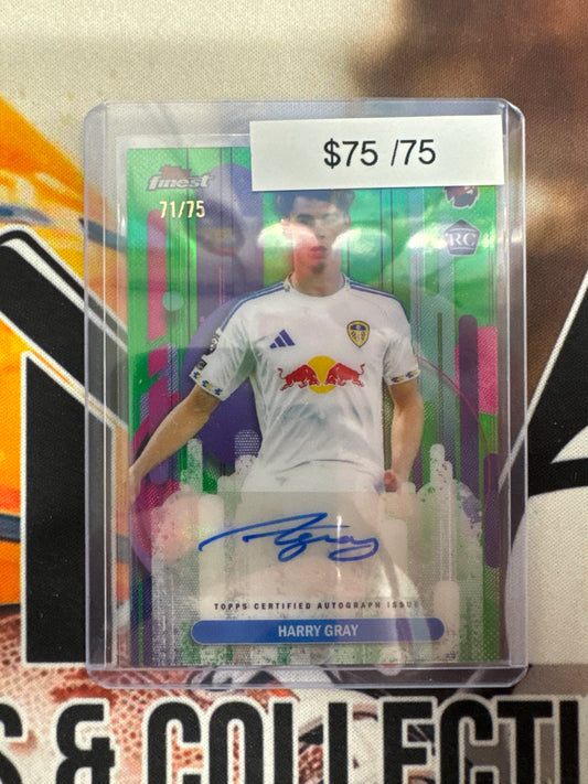 2026 Topps Finest English Premier League Harry Gray Rookie Finest Autograph Green Refractor /75