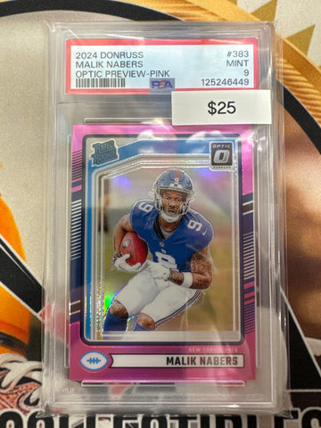 2024 Panini Donruss NFL Malik Nabers Optic Preview Pink Rated Rookie PSA 9