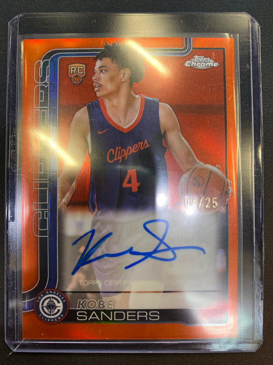 2025-26 Topps Chrome Basketball Kobe Sanders Orange Rookie Auto 4/25 Jersey Match