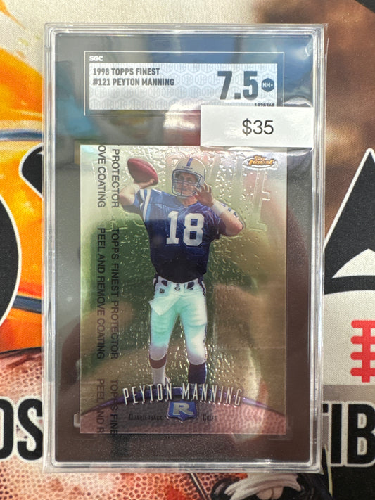 1998 Topps Finest NFL Peyton Manning Rookie W/Protective Coating SGC 7.5